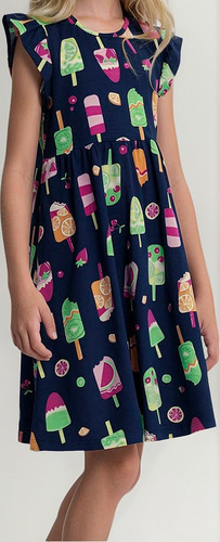 Vestido Manga Curta Infantil Alakazoo Pic...
