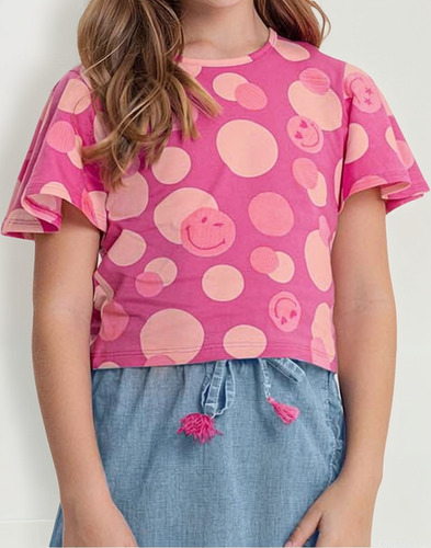 Blusa Estampada Com Manga Infantil Menina...