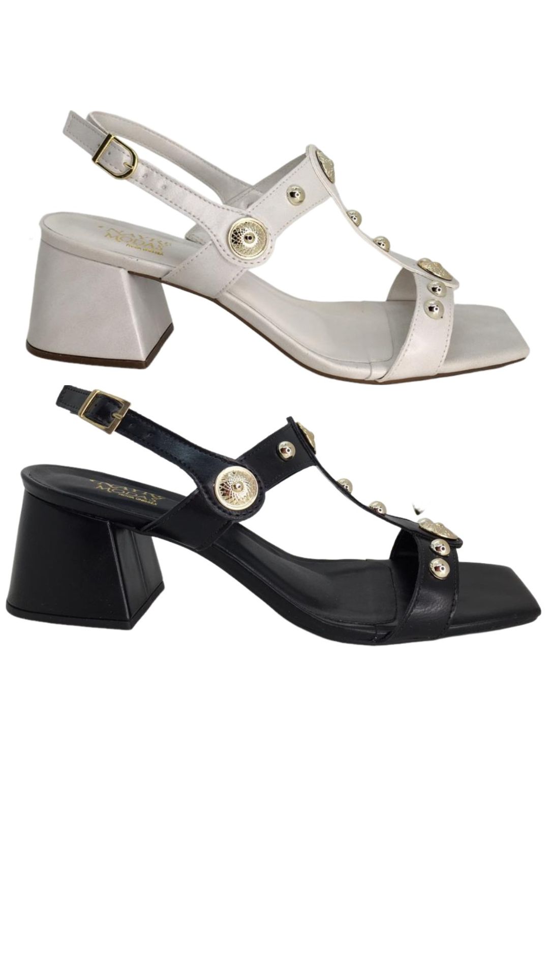 Sandalia Salto Bloco Com Detalhe Dourado ...
