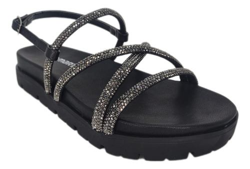 Sandália Papete Flatform Tiras Strass Via...