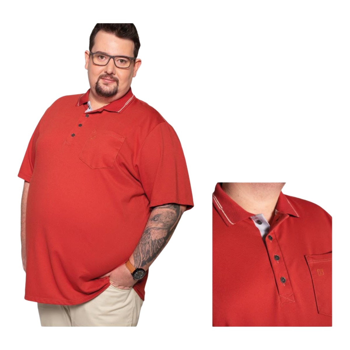 Camisa Polo com bolso Plus tecido Piquet ...