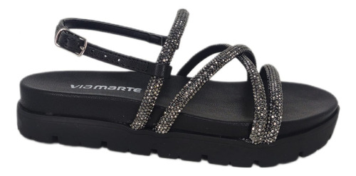 Sandália Papete Flatform Tiras Strass Via...
